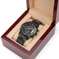 Luxury Birthday Gift for Husband or Son - Engraved Chronograph Black Watch