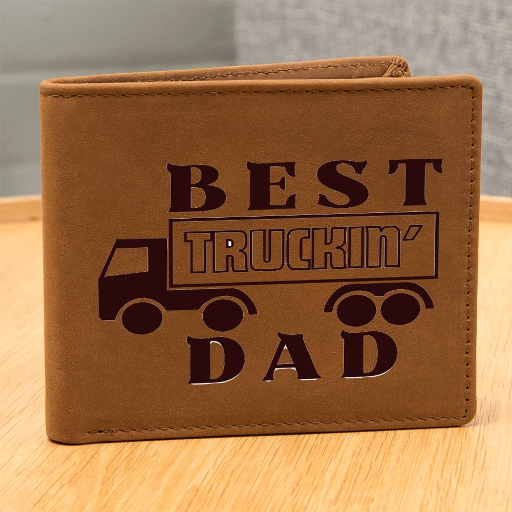 Unique Personalized Best Truckin Dad Wallet - Father's Day or Birthday Gift For Dad