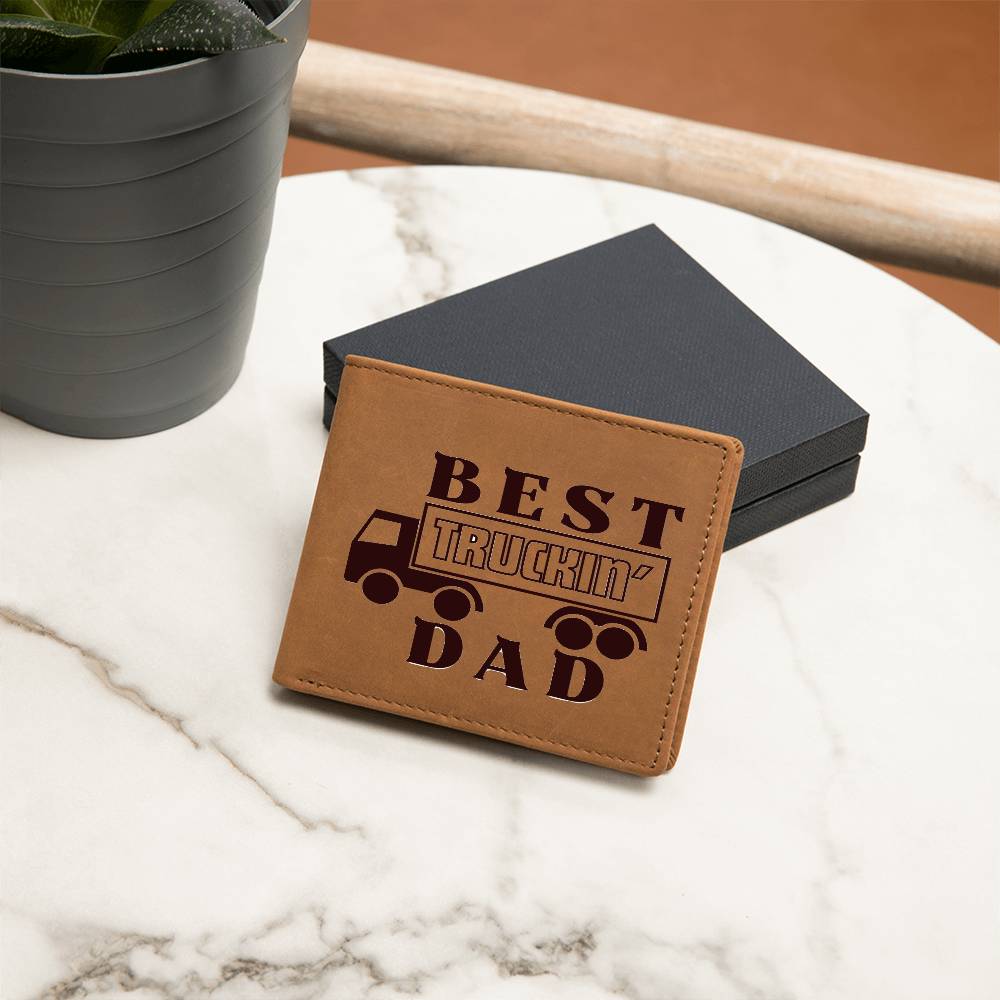 Unique Personalized Best Truckin Dad Wallet - Father's Day or Birthday Gift For Dad