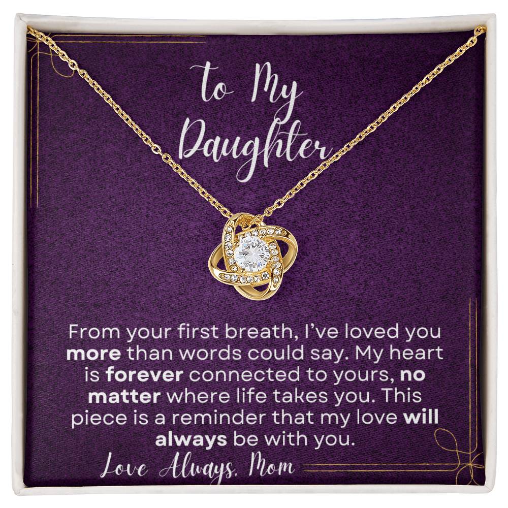 To My Daughter Love Knot Necklace - Gift from Mom | 14k White Gold or 18k Yellow Gold