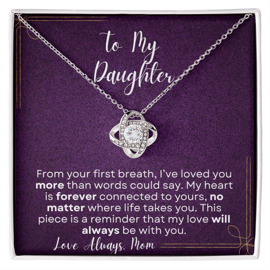 To My Daughter Love Knot Necklace - Gift from Mom | 14k White Gold or 18k Yellow Gold