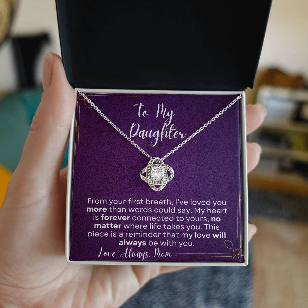 To My Daughter Love Knot Necklace - Gift from Mom | 14k White Gold or 18k Yellow Gold