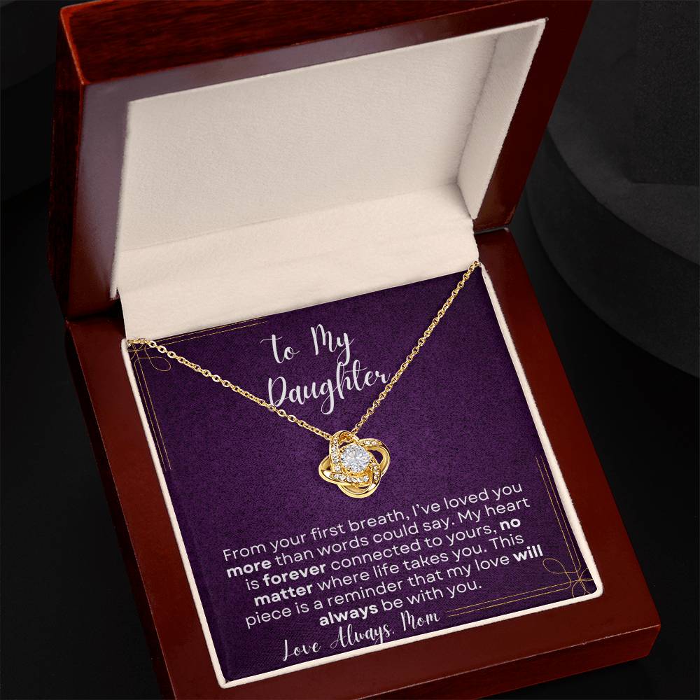 To My Daughter Love Knot Necklace - Gift from Mom | 14k White Gold or 18k Yellow Gold