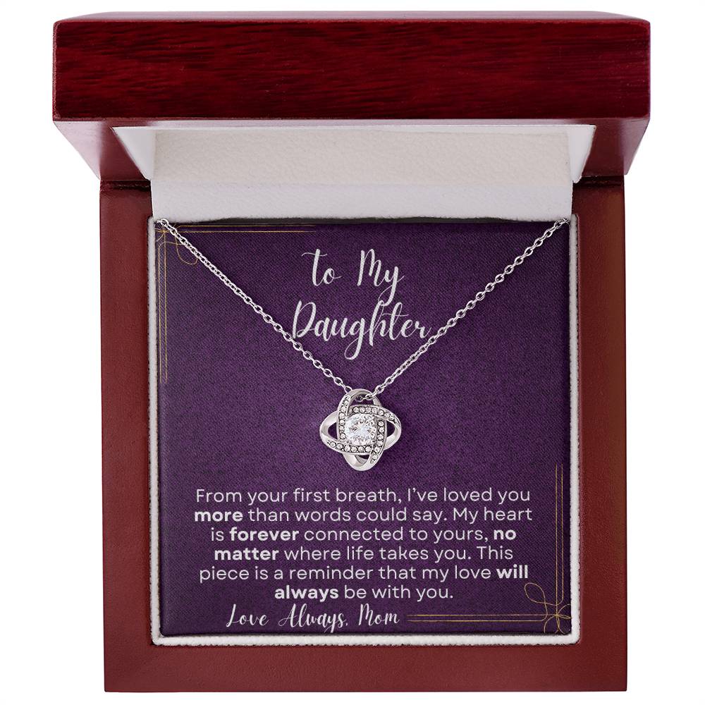 To My Daughter Love Knot Necklace - Gift from Mom | 14k White Gold or 18k Yellow Gold