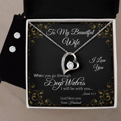 A Wedding Anniversary Gift For Wife, Heart Pendant Necklace and Earrings Bundle