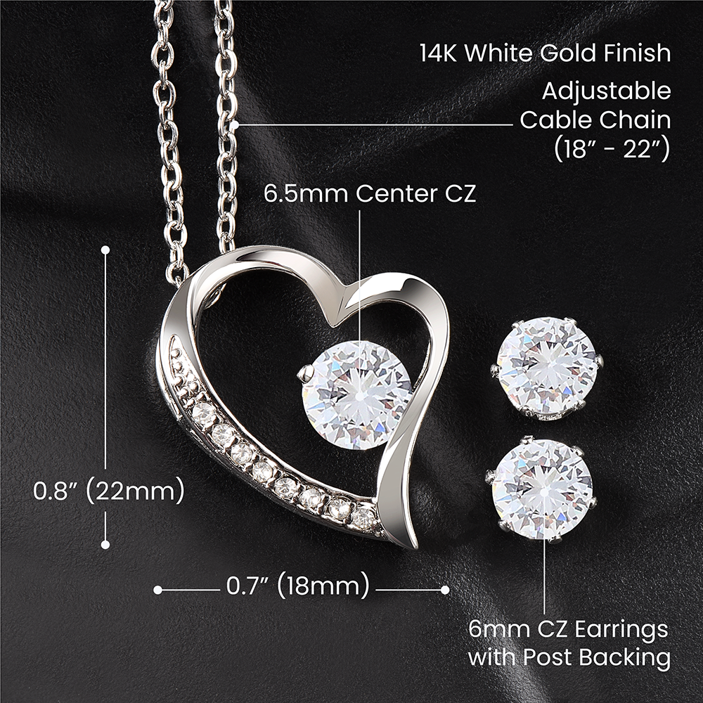 A Wedding Anniversary Gift For Wife, Heart Pendant Necklace and Earrings Bundle